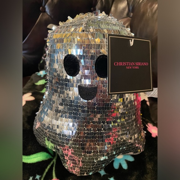 CHRISTIAN SIRIANO NWT Halloween Silver Sequin Plush Weighted Ghost 🪩👻🪩 - Picture 1 of 10